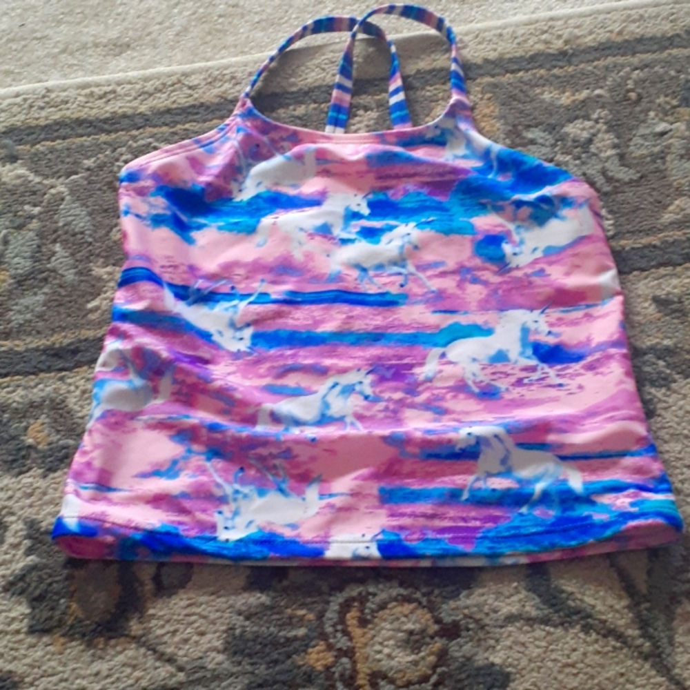 Colorful Tankini top Wonder Nation unicorns blue pink 10 / 12